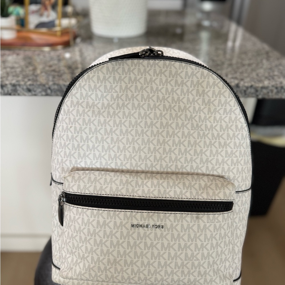 Michael Kors Cream and Black Logo Backpack